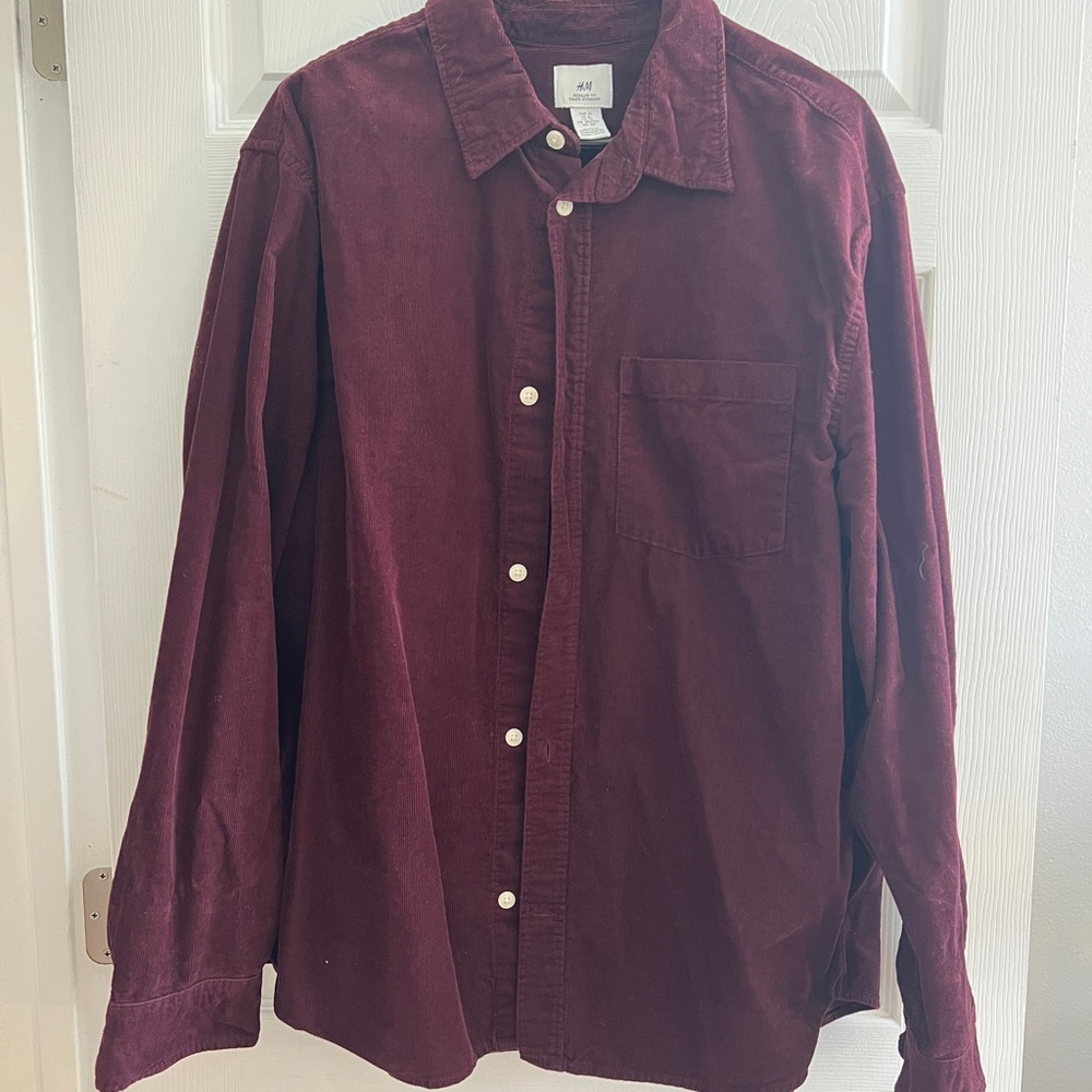 Burgundy Corduroy Button-Up Shirt